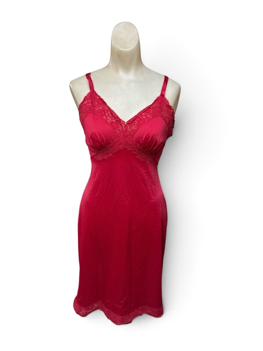 Vintage 1960s Shadowline Red Nylon Lace Full Slip Size 34 Repair Project